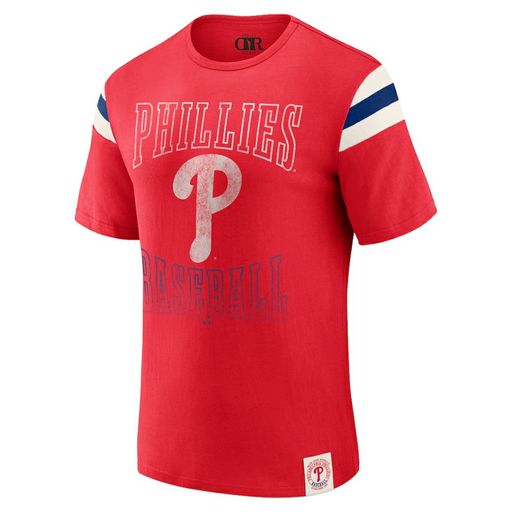 Philadelphia Phillies Darius Rucker Collection by Fanatics Distressed Sleeve Stripe T-Shirt | MLB Outlet