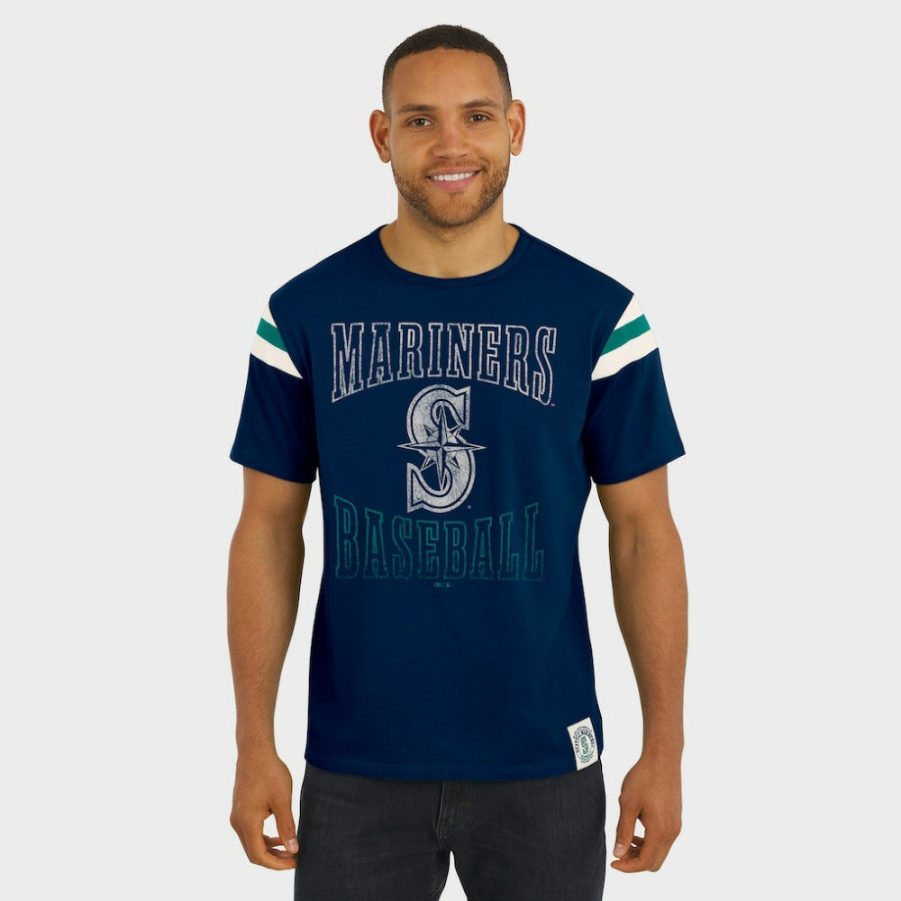 Seattle Mariners Darius Rucker Collection by Fanatics Distressed Sleeve Stripe T-Shirt | MLB For sale