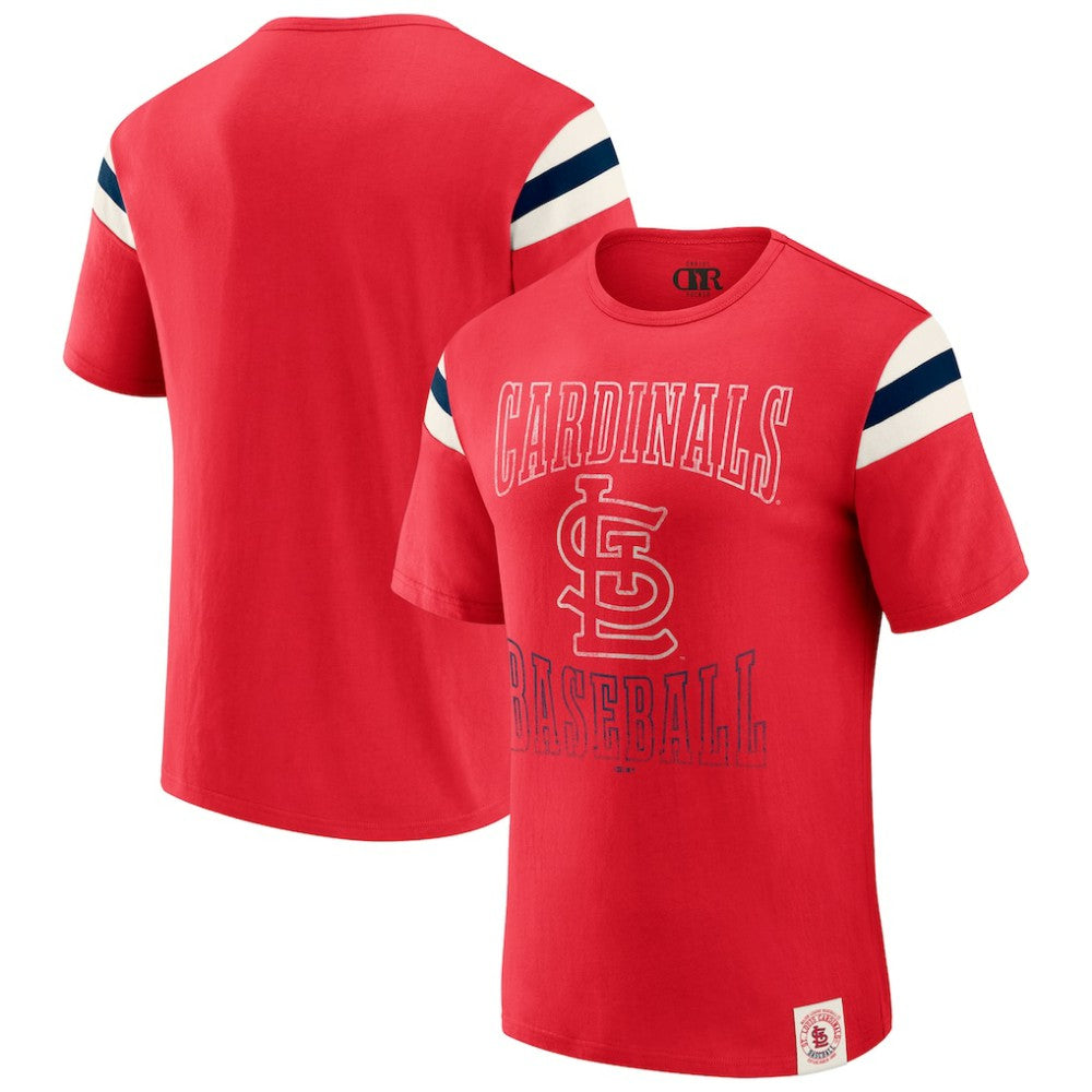 St. Louis Cardinals Darius Rucker Collection by Fanatics Distressed Sleeve Stripe T-Shirt | MLB Discount