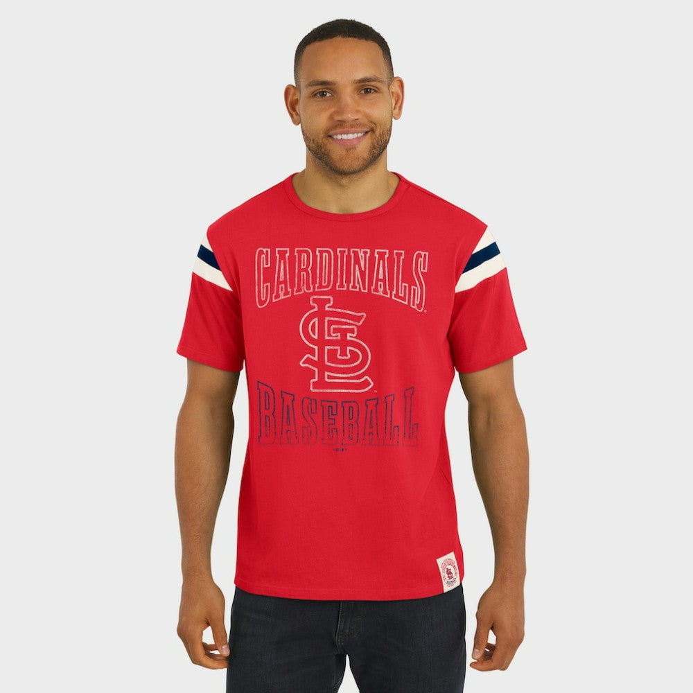 St. Louis Cardinals Darius Rucker Collection by Fanatics Distressed Sleeve Stripe T-Shirt | MLB Discount