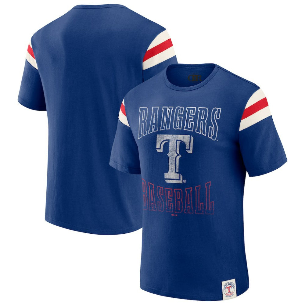 Texas Rangers Darius Rucker Collection by Fanatics Distressed Sleeve Stripe T-Shirt | MLB For sale