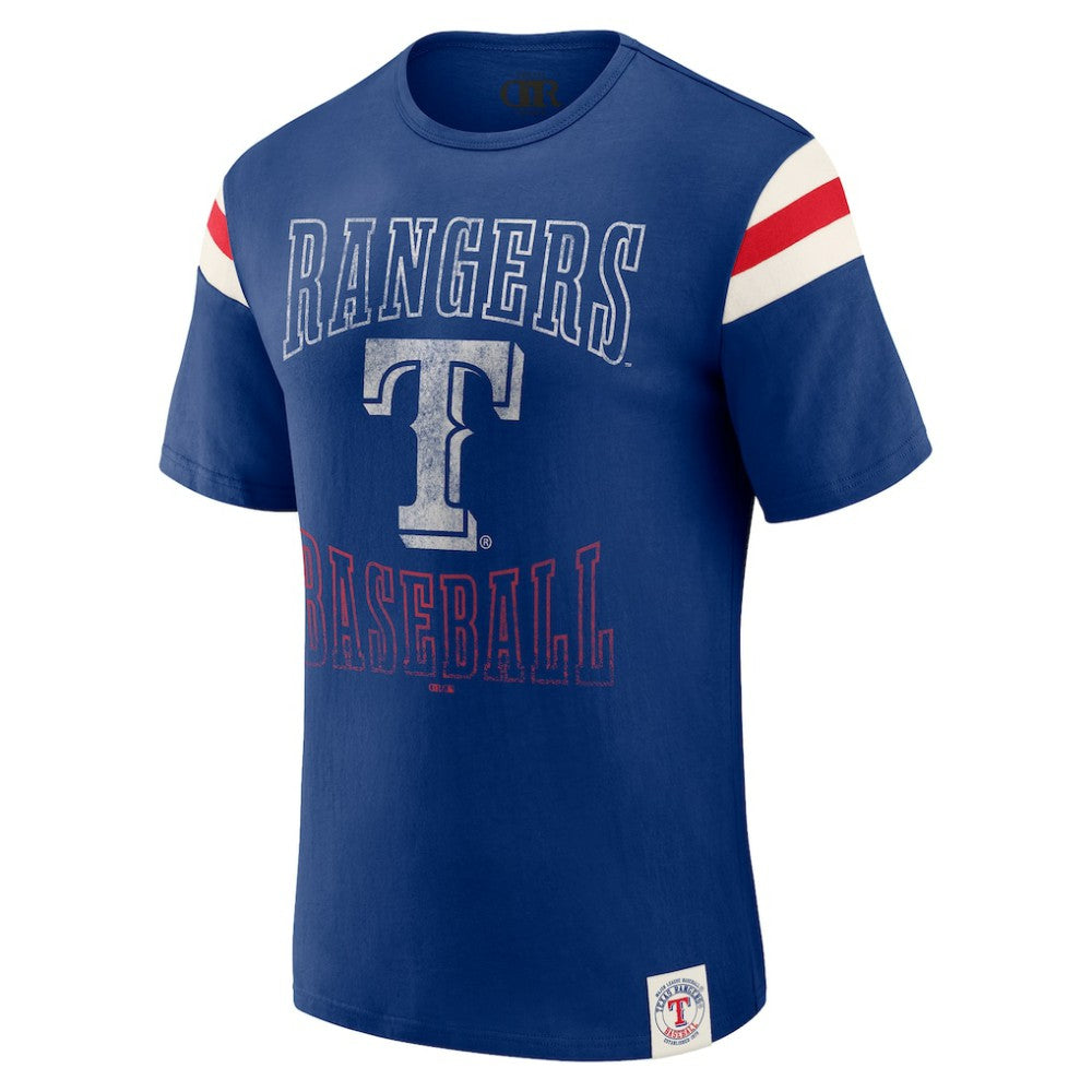 Texas Rangers Darius Rucker Collection by Fanatics Distressed Sleeve Stripe T-Shirt | MLB For sale
