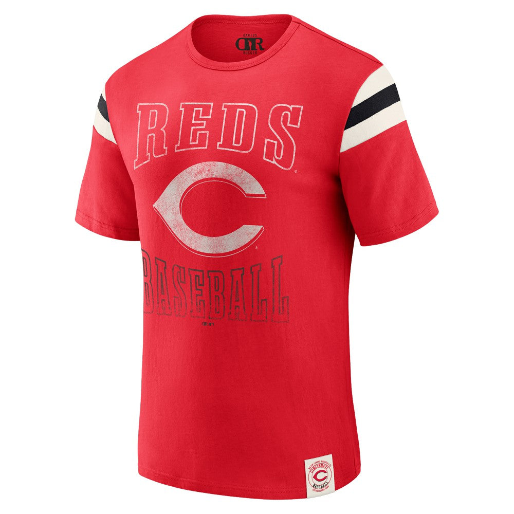 Cincinnati Reds Darius Rucker Collection by Fanatics Distressed Sleeve Stripe T-Shirt | MLB Shop