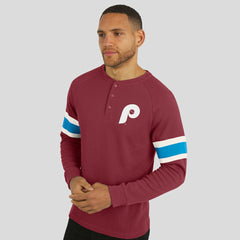 Philadelphia Phillies Darius Rucker Collection by Fanatics Waffle-Knit Raglan Long Sleeve Henley T-Shirt | MLB For sale