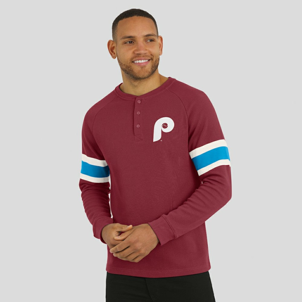 Philadelphia Phillies Darius Rucker Collection by Fanatics Waffle-Knit Raglan Long Sleeve Henley T-Shirt | MLB For sale