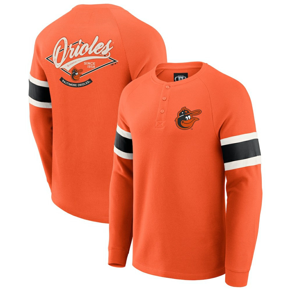 Baltimore Orioles Darius Rucker Collection by Fanatics Waffle-Knit Raglan Long Sleeve Henley T-Shirt | MLB New