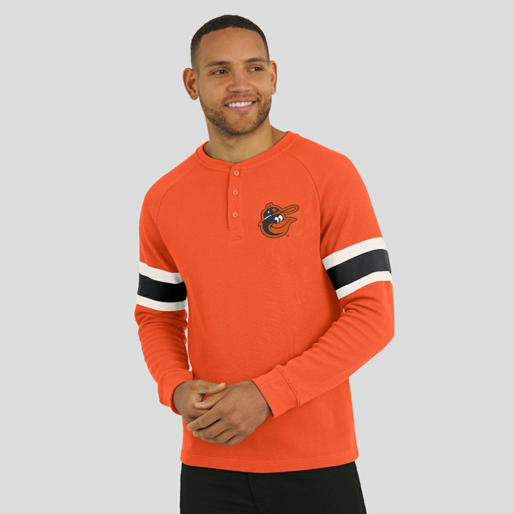 Baltimore Orioles Darius Rucker Collection by Fanatics Waffle-Knit Raglan Long Sleeve Henley T-Shirt | MLB New