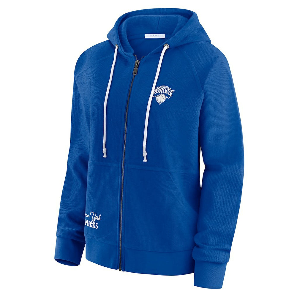 New York Knicks WEAR by Erin Andrews Women's Vintage Full-Zip Raglan Hoodie On Sale