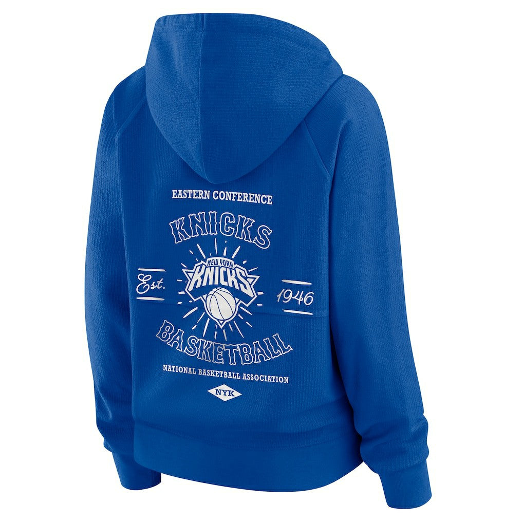 New York Knicks WEAR by Erin Andrews Women's Vintage Full-Zip Raglan Hoodie On Sale