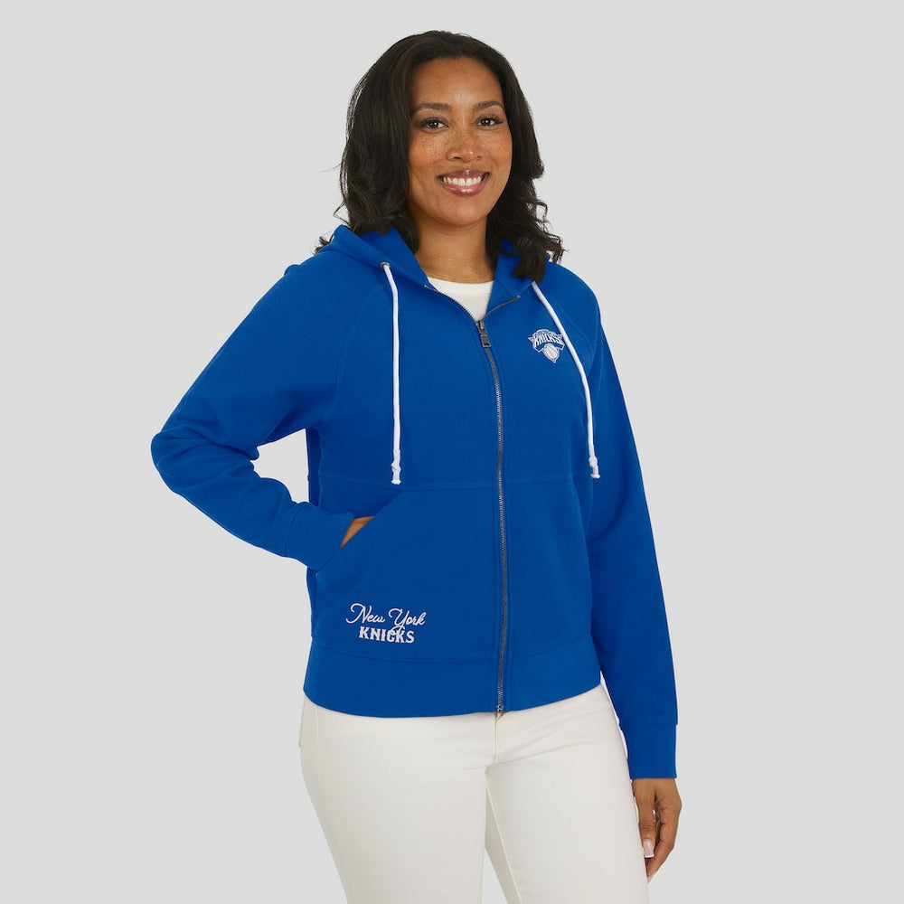 New York Knicks WEAR by Erin Andrews Women's Vintage Full-Zip Raglan Hoodie On Sale