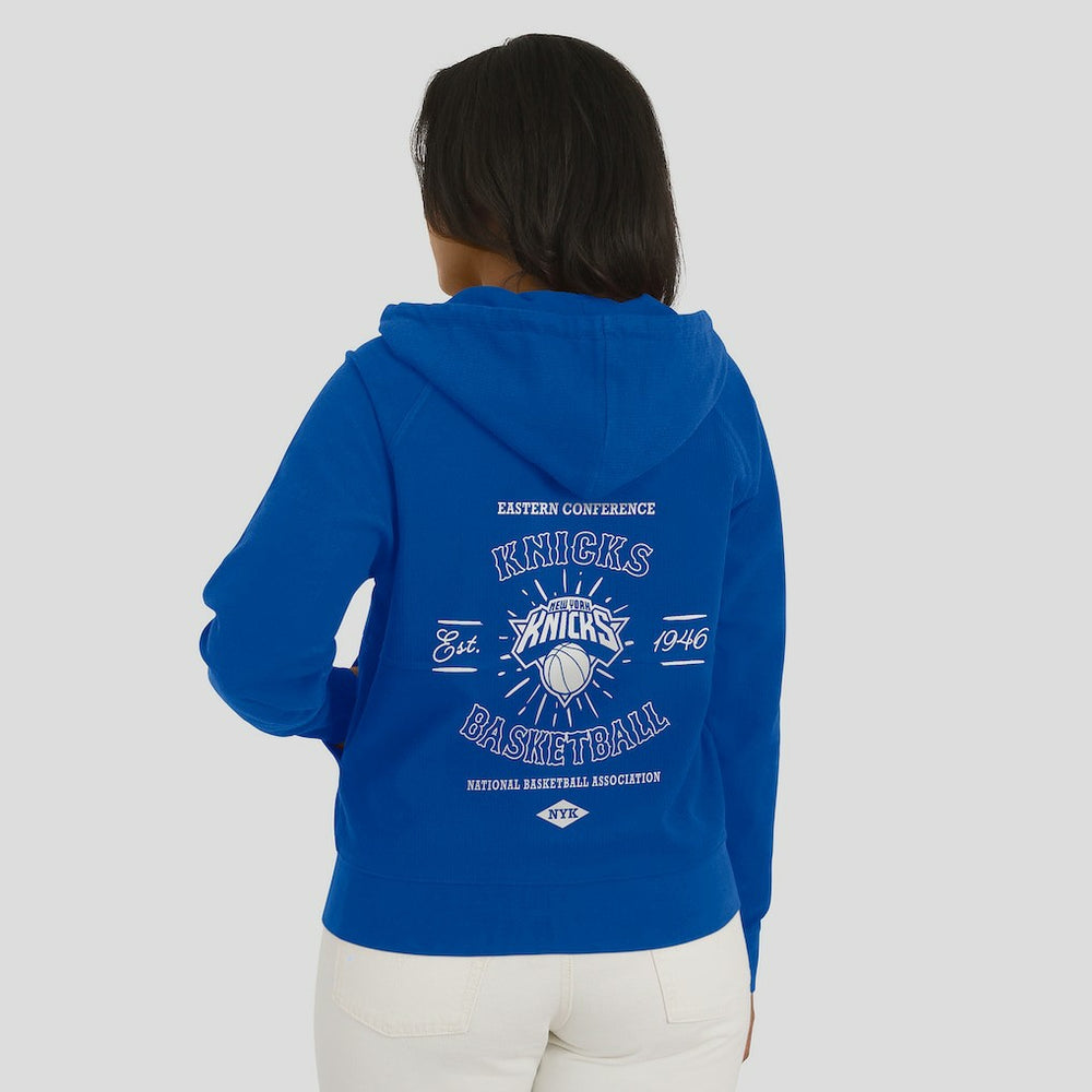 New York Knicks WEAR by Erin Andrews Women's Vintage Full-Zip Raglan Hoodie On Sale