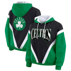 Boston Celtics WEAR by Erin Andrews Women's Colorblock Full-Zip Hoodie Windbreaker Jacket On Sale