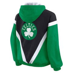 Boston Celtics WEAR by Erin Andrews Women's Colorblock Full-Zip Hoodie Windbreaker Jacket On Sale