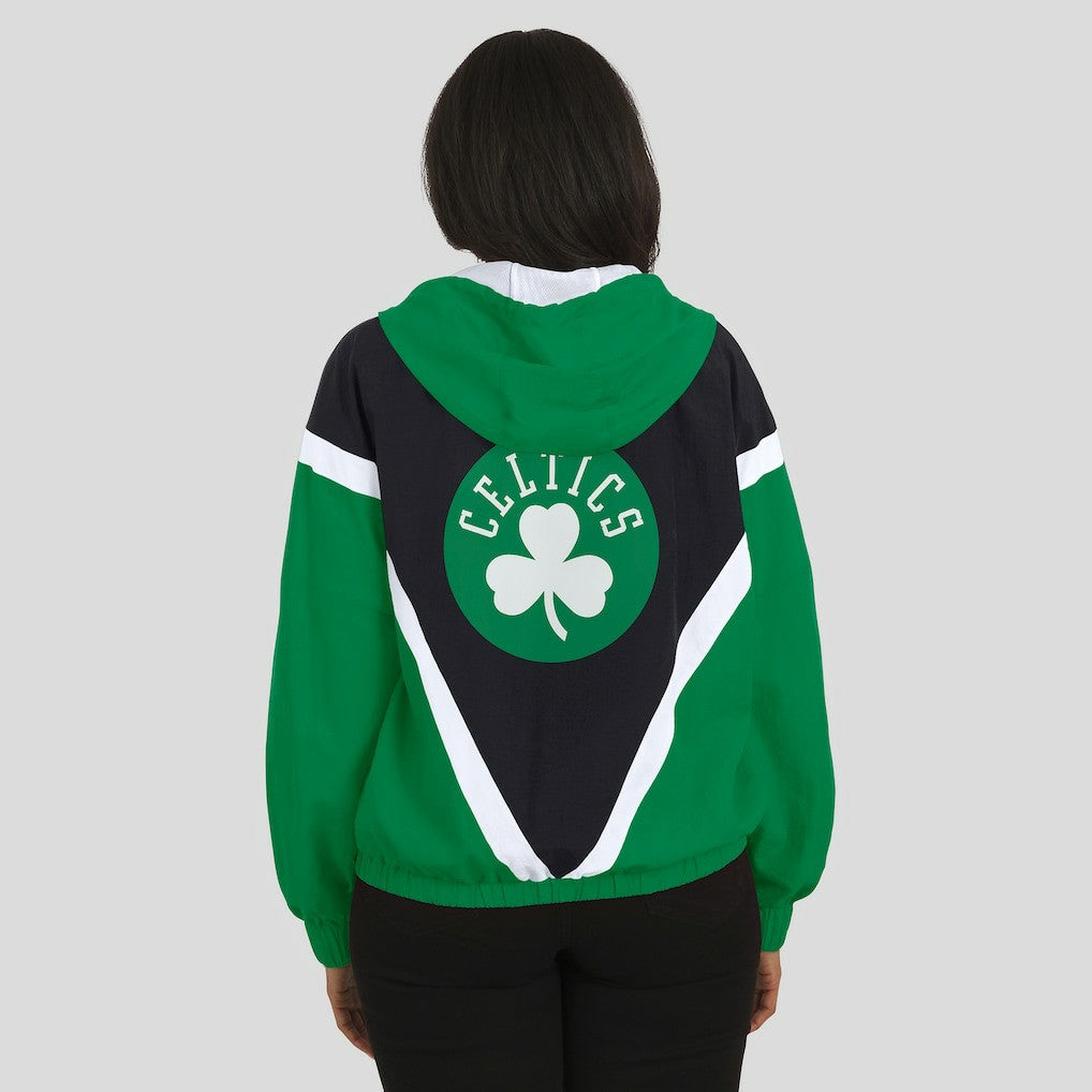 Boston Celtics WEAR by Erin Andrews Women's Colorblock Full-Zip Hoodie Windbreaker Jacket On Sale