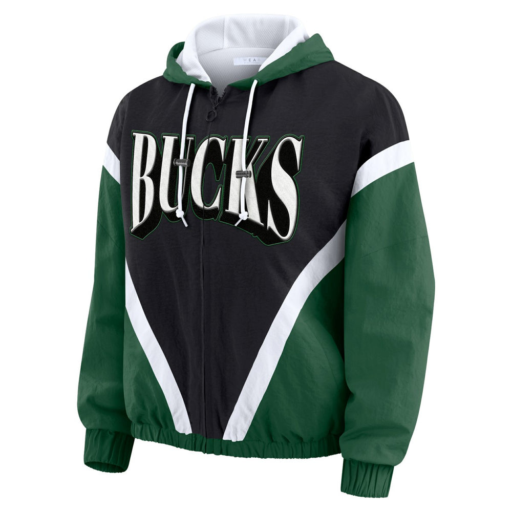 Milwaukee Bucks WEAR by Erin Andrews Women's Colorblock Full-Zip Hoodie Windbreaker Jacket Online