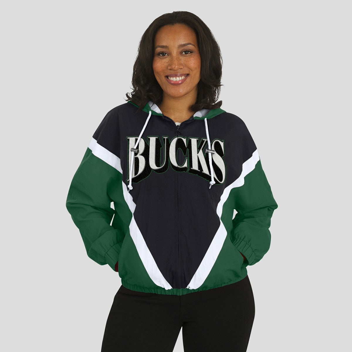 Milwaukee Bucks WEAR by Erin Andrews Women's Colorblock Full-Zip Hoodie Windbreaker Jacket Online