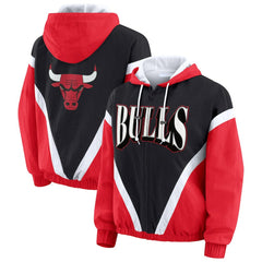 Chicago Bulls WEAR by Erin Andrews Women's Colorblock Full-Zip Hoodie Windbreaker Jacket Online