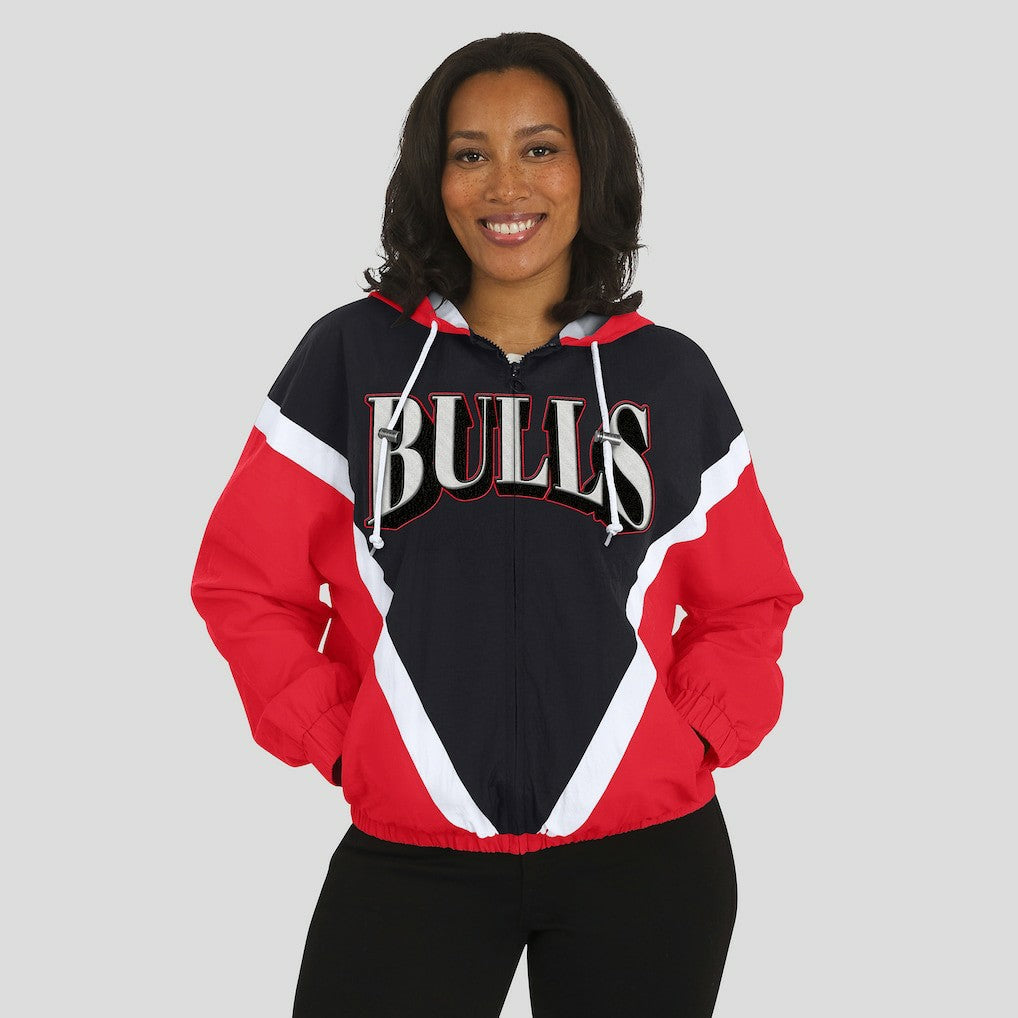 Chicago Bulls WEAR by Erin Andrews Women's Colorblock Full-Zip Hoodie Windbreaker Jacket Online