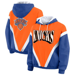 New York Knicks WEAR by Erin Andrews Women's Colorblock Full-Zip Hoodie Windbreaker Jacket Online