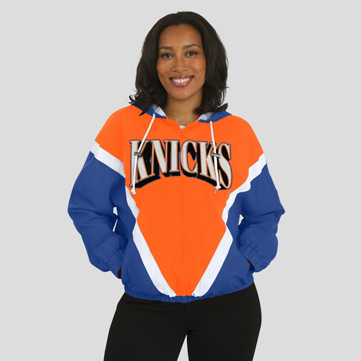 New York Knicks WEAR by Erin Andrews Women's Colorblock Full-Zip Hoodie Windbreaker Jacket Online