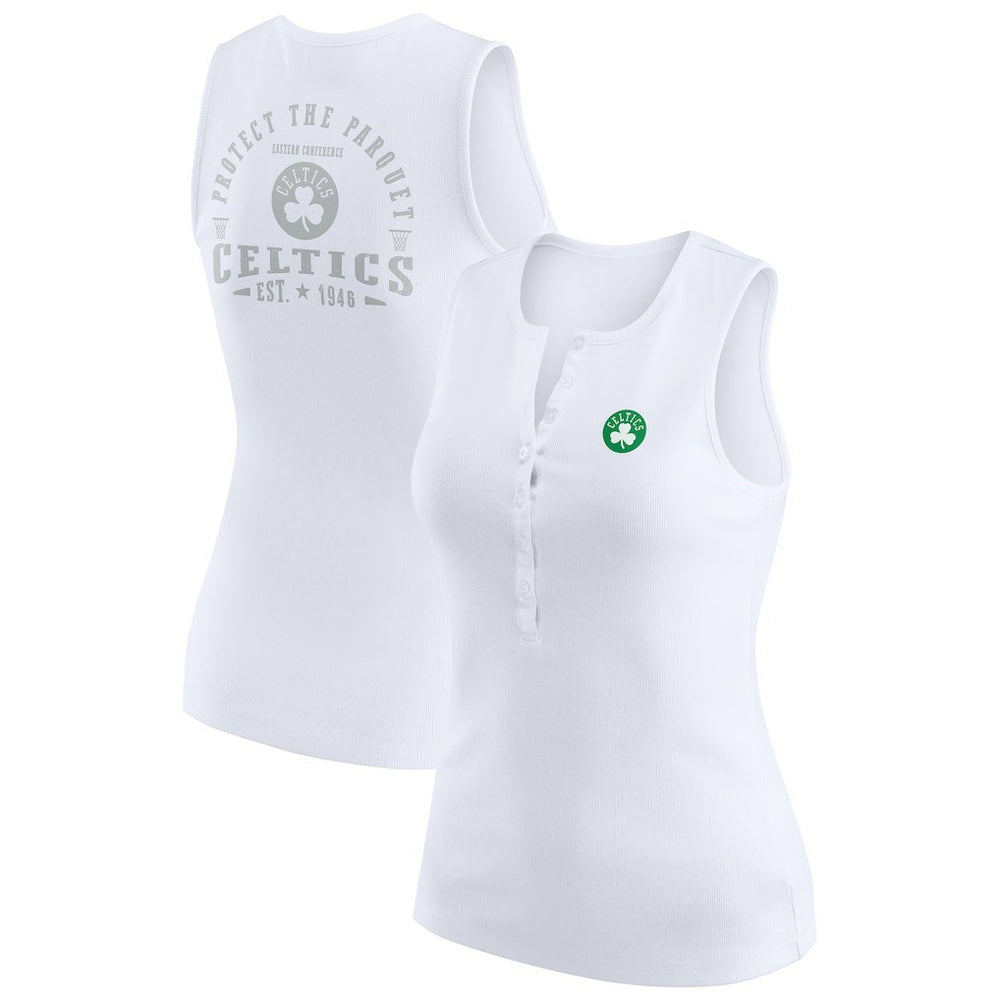 Boston Celtics WEAR by Erin Andrews Women's Rib-Knit Henley Tank Top On Sale