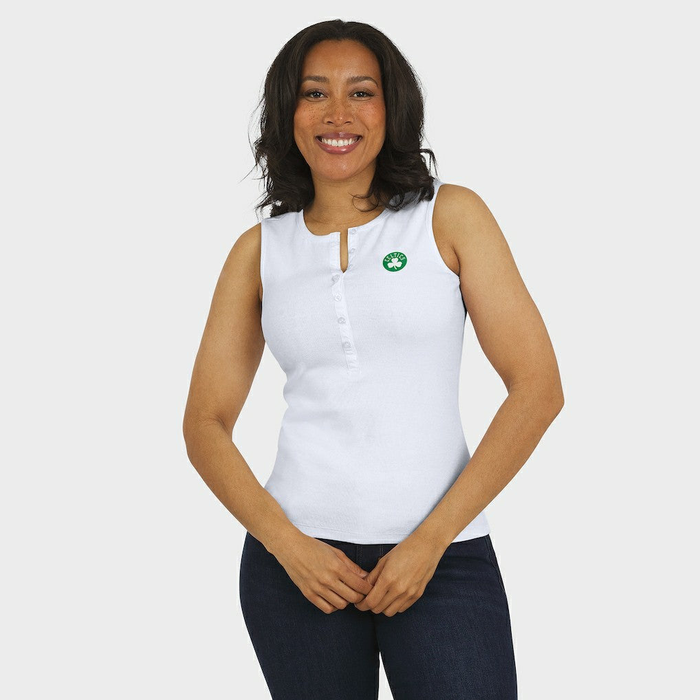 Boston Celtics WEAR by Erin Andrews Women's Rib-Knit Henley Tank Top On Sale