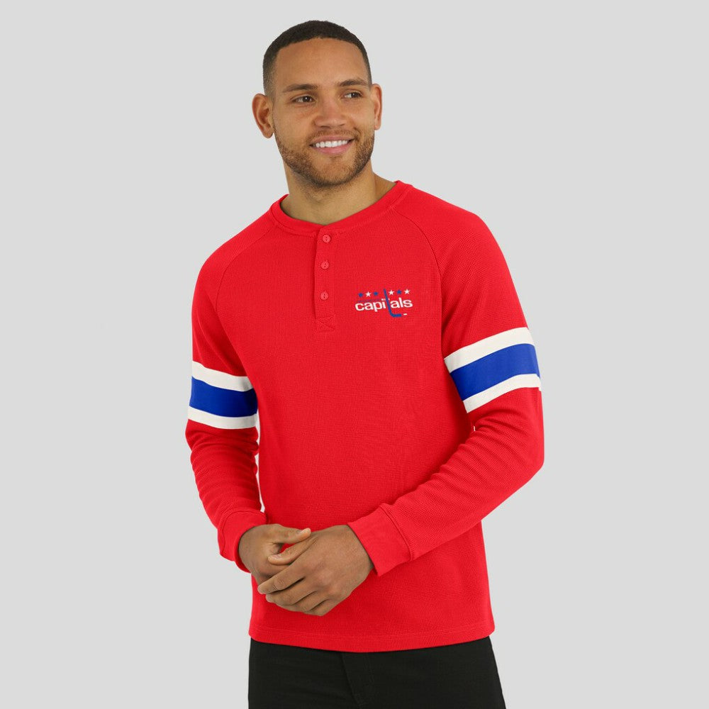 Washington Capitals Darius Rucker Collection by Fanatics Waffle-Knit Raglan Long Sleeve Henley T-Shirt Outlet