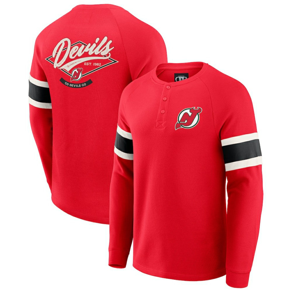 New Jersey Devils Darius Rucker Collection by Fanatics Waffle-Knit Raglan Long Sleeve Henley T-Shirt Discount