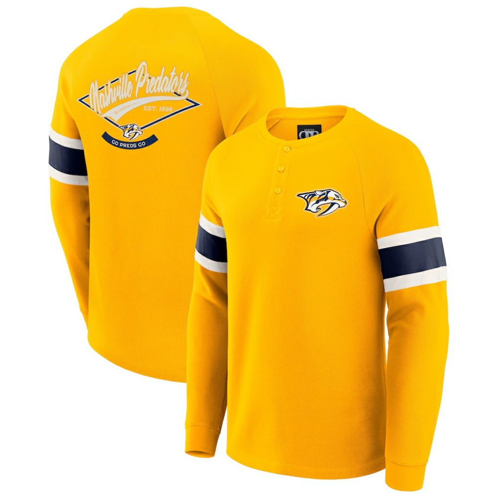 Nashville Predators Darius Rucker Collection by Fanatics Waffle-Knit Raglan Long Sleeve Henley T-Shirt Sale