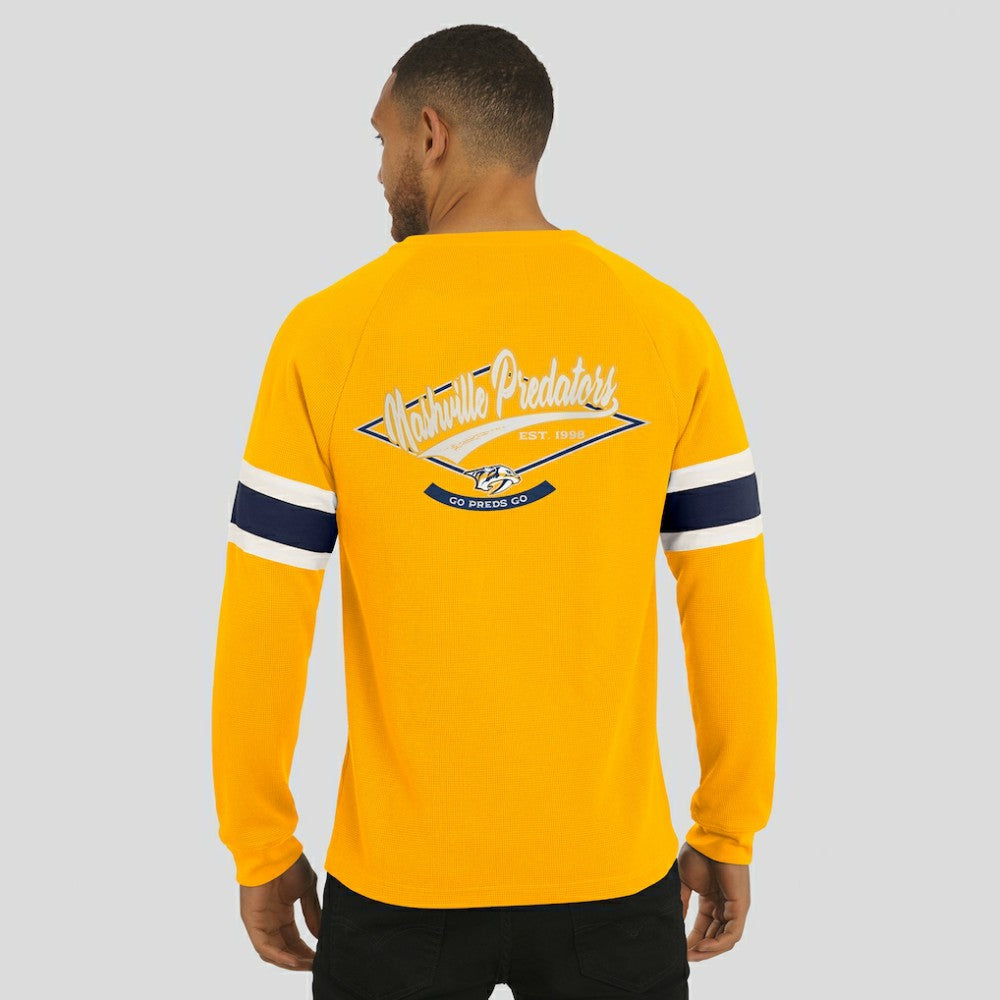 Nashville Predators Darius Rucker Collection by Fanatics Waffle-Knit Raglan Long Sleeve Henley T-Shirt Sale