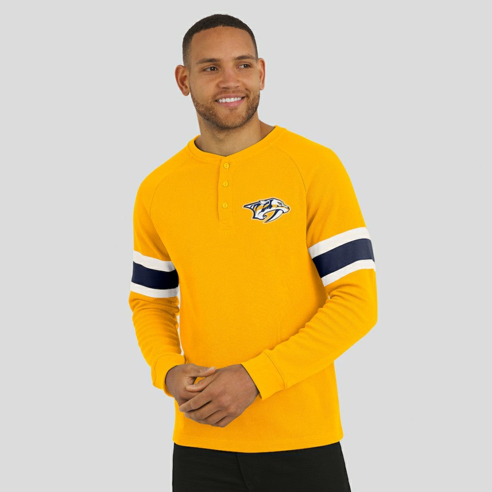 Nashville Predators Darius Rucker Collection by Fanatics Waffle-Knit Raglan Long Sleeve Henley T-Shirt Sale