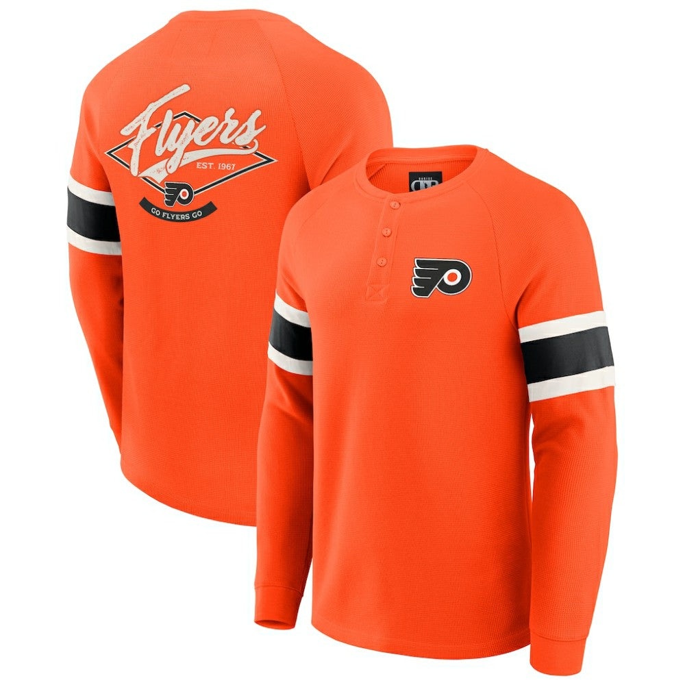 Philadelphia Flyers Darius Rucker Collection by Fanatics Waffle-Knit Raglan Long Sleeve Henley T-Shirt Outlet