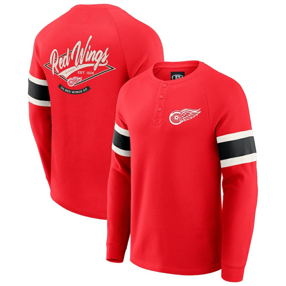 Detroit Red Wings Darius Rucker Collection by Fanatics Waffle-Knit Raglan Long Sleeve Henley T-Shirt For Sale