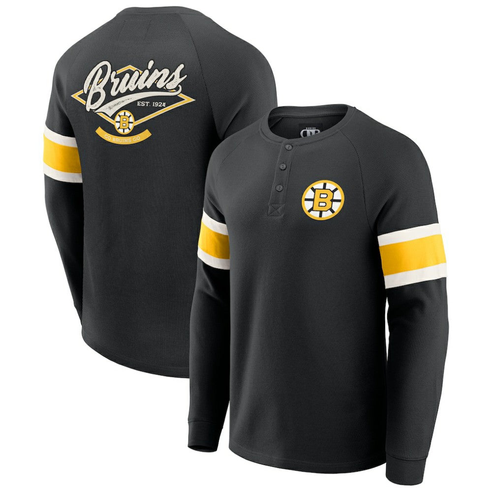 Boston Bruins Darius Rucker Collection by Fanatics Waffle-Knit Raglan Long Sleeve Henley T-Shirt Discount