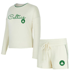 Boston Celtics Concepts Sport Women's Kaki Hacci Knit Long Sleeve Top & Shorts Set On Sale