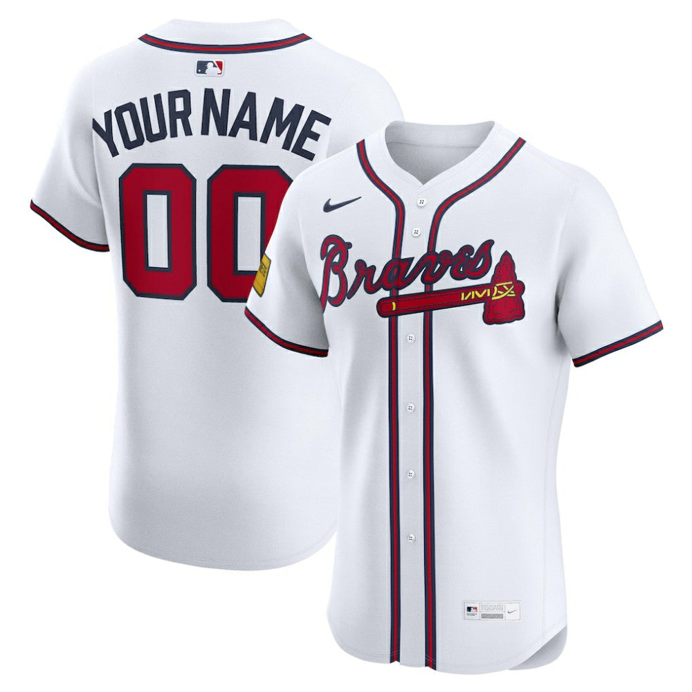Atlanta Braves Nike Home Elite Sponsor Patch Custom Jersey | MLB Sale