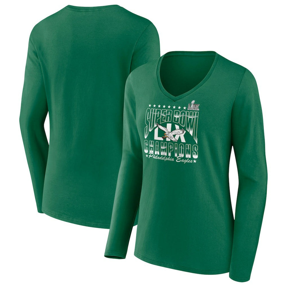 Philadelphia Eagles Fanatics Women's Super Bowl LIX Champions Retro Logo Long Sleeve V-Neck T-Shirt