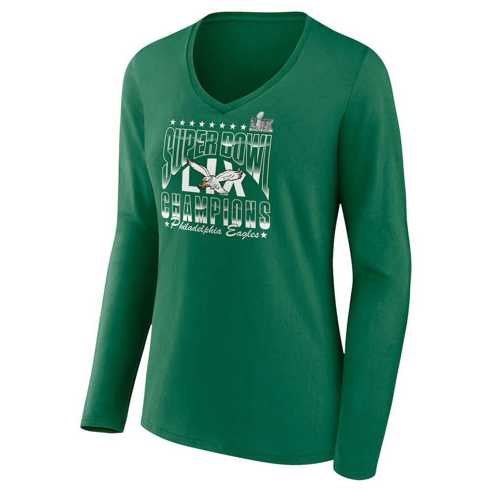 Philadelphia Eagles Fanatics Women's Super Bowl LIX Champions Retro Logo Long Sleeve V-Neck T-Shirt