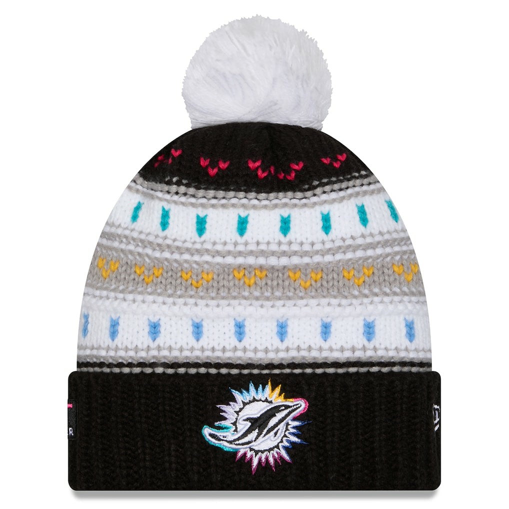 Miami Dolphins New Era Women's 2025 NFL Crucial Catch Cuffed Knit Hat with Pom