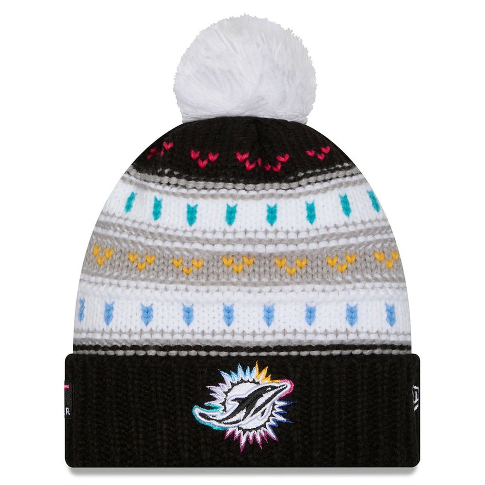 Miami Dolphins New Era Women's 2025 NFL Crucial Catch Cuffed Knit Hat with Pom