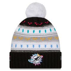 Miami Dolphins New Era Women's 2025 NFL Crucial Catch Cuffed Knit Hat with Pom
