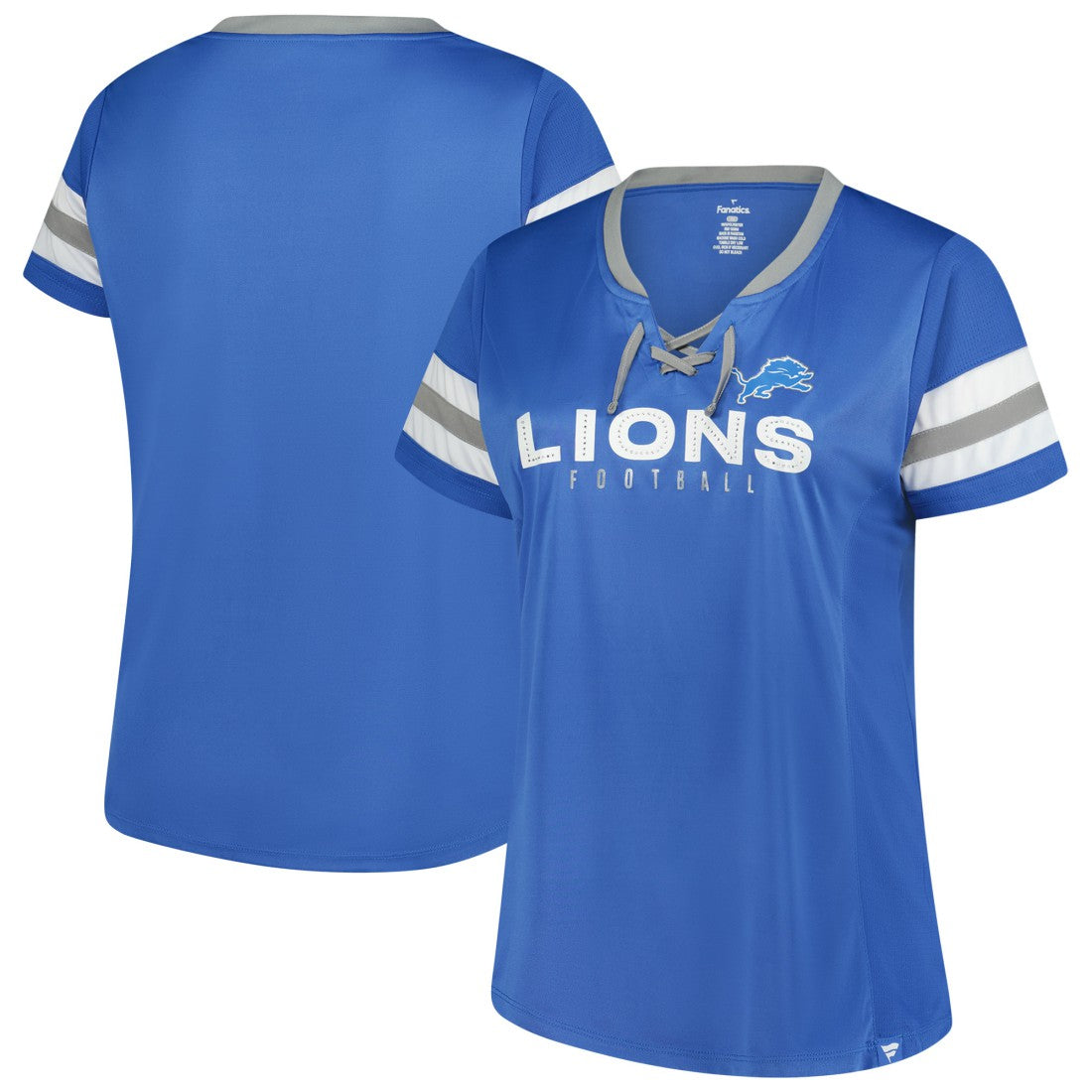 Detroit Lions Fanatics Women's Plus Size Rhinestone Redzone Athena Lace-Up Notch Neck T-Shirt