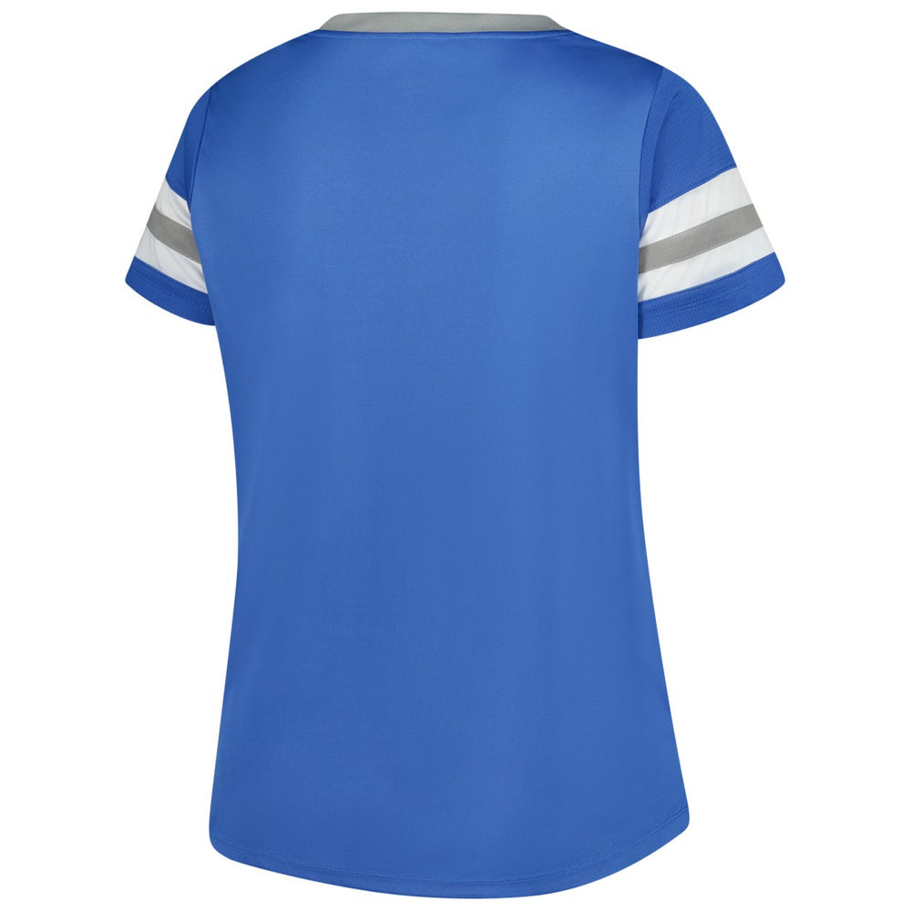 Detroit Lions Fanatics Women's Plus Size Rhinestone Redzone Athena Lace-Up Notch Neck T-Shirt