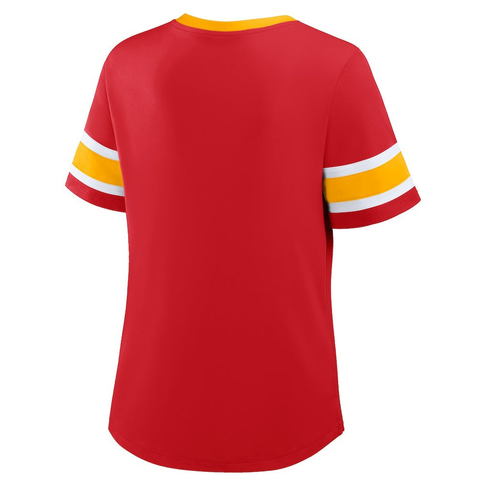 Kansas City Chiefs Fanatics Women's Plus Size Red Zone Athena Lace-Up V-Notch Neck T-Shirt