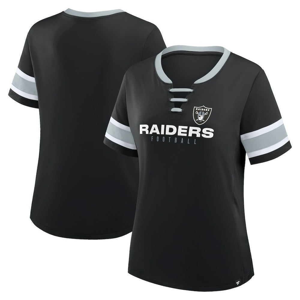 Las Vegas Raiders Fanatics Women's Plus Size Red Zone Athena Lace-Up V-Notch Neck T-Shirt