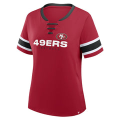 San Francisco 49ers Fanatics Women's Plus Size Red Zone Athena Lace-Up V-Notch Neck T-Shirt