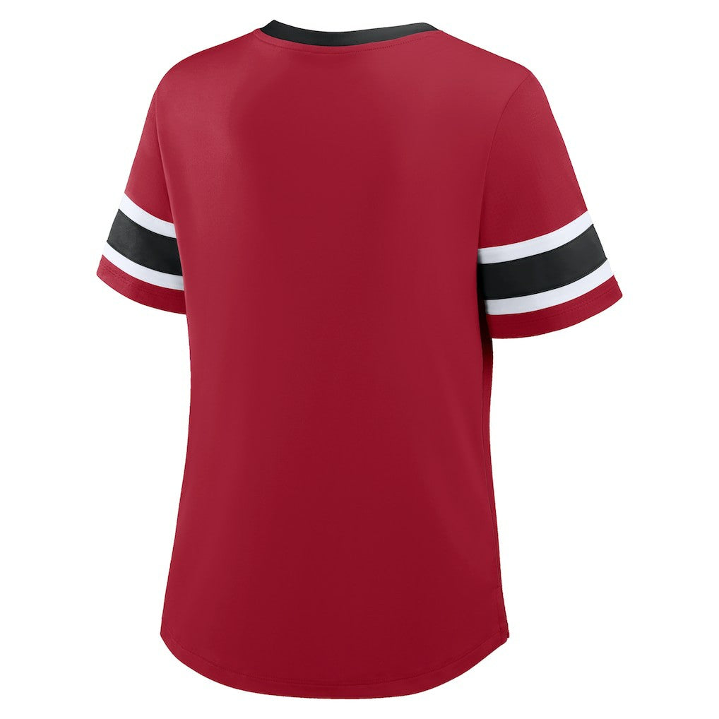 San Francisco 49ers Fanatics Women's Plus Size Red Zone Athena Lace-Up V-Notch Neck T-Shirt