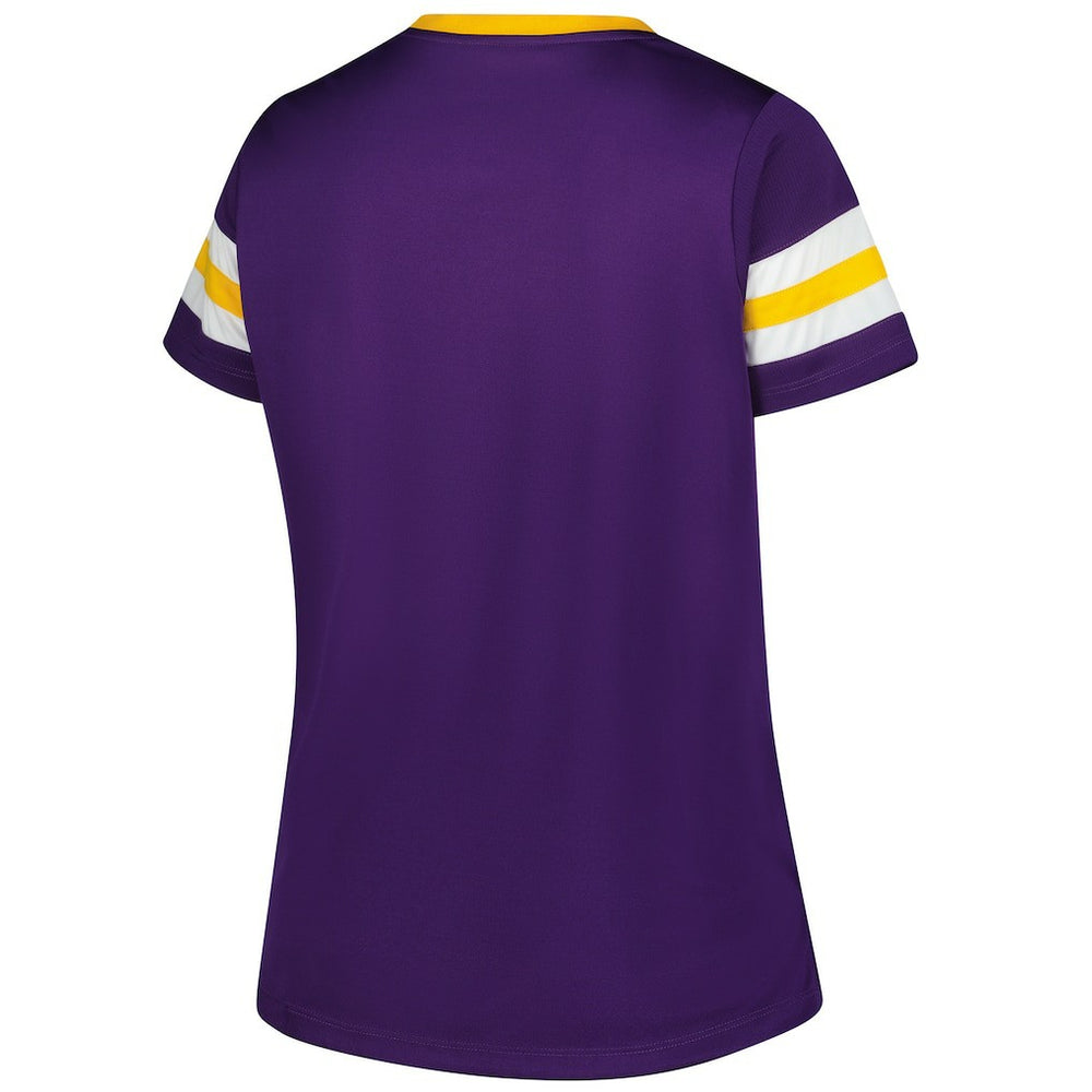 Minnesota Vikings Fanatics Women's Plus Size Rhinestone Redzone Athena Lace-Up Notch Neck T-Shirt