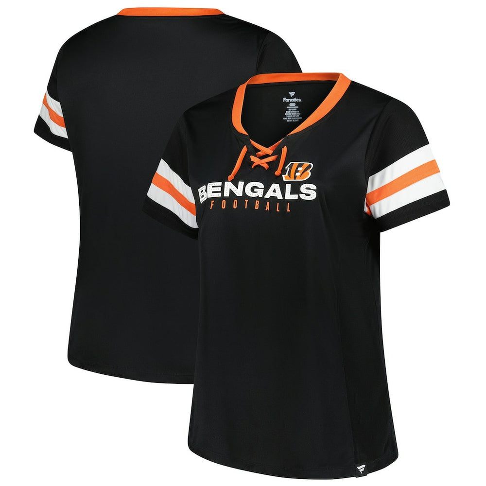Cincinnati Bengals Fanatics Women's Plus Size Red Zone Athena Lace-Up V-Notch Neck T-Shirt