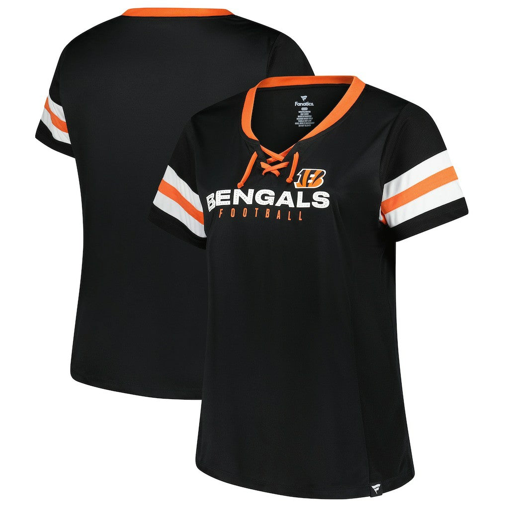 Cincinnati Bengals Fanatics Women's Plus Size Red Zone Athena Lace-Up V-Notch Neck T-Shirt